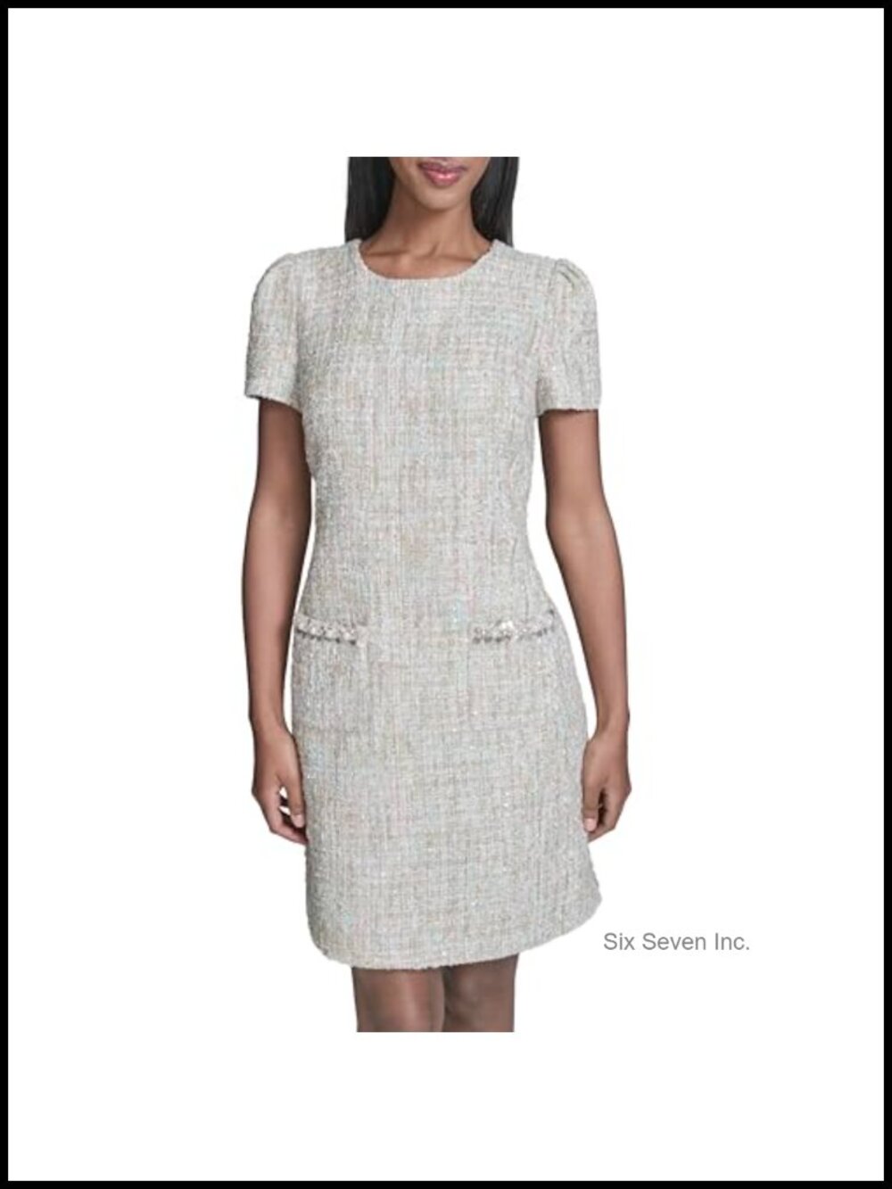 Karl Lagerfeld Sequin Textured Tweed A-Line Dress